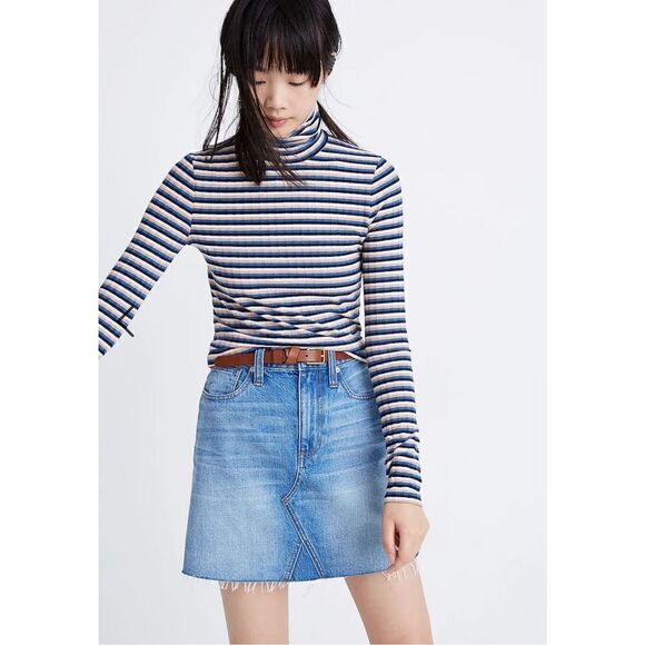 ‎Madewell Ribbed Turtleneck Top Stripe - Picture 1 of 7